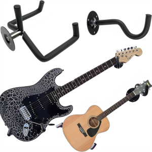 KAWES Black Acoustic Guitar Hanger Hook Horizontal Guitar Wall Mount Holder Bracket with Screw Set