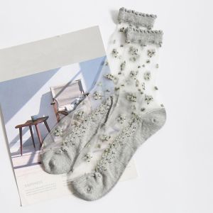 GOOTRADES เวลาว่าง โปร่งใส โค้งคำนับ ถุงเท้าเรือ Jacquard ผอม ถุงเท้า ถุงเท้าคริสตัล ถุงเท้าข้อเท้า ถุงเท้าสั้น