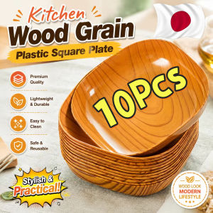 Buy 5 get 5 Kitchen Wood Grain Plastic Square Plate Dried Fruit Fruit Cake Snack Plates