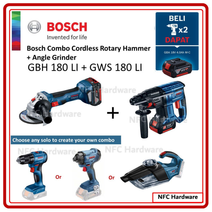 BOSCH COMBO 18V GBH 180-LI GWS 180-LI GSR 185-LI or GAS 18V-1