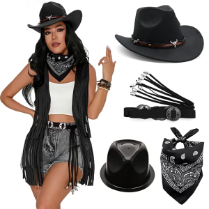 Phong cách cổ điển rodeos hat với waistbelt và phù hợp với phương Tây theo chủ đề trang phục thiết lập