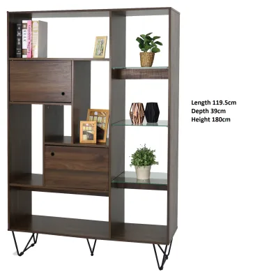 ASTAR 2 Door Display Bookcase cabinet Storage shelves and Drawers Glass Wood (SG STOCKS)