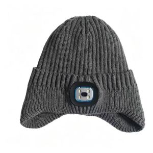 LUMIYA Three Brightness Levels LED Light Beanie Rechargeable White LED Light Lighted Beanie Hat Knitted Lighted Winter Cap Night Running
