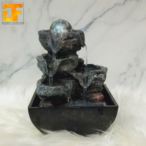 Natural Rock Cascade Indoor Water Fountain with LED Crystal Sphere