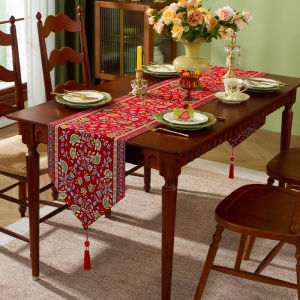 Thicker Retro Jacquard Table Runner with Tassels Table Setting Ethnic Style Dining Kitchen Decoration Table Runners Coffee Table TV Cabinet Bucket Cabinet Cover