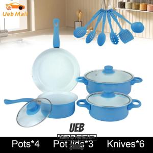 [UEB Mall]12Pcs Non Stick Cookware Set Deep Frying Pan with Lid Cooking Pot Set Stackable Pot Set for All Types of Cooker