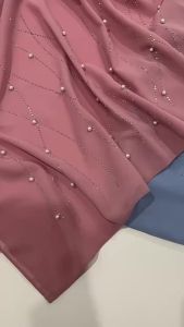 Pearl Chiffon Line Grid Hotfix Rhinestone Beaded Scarf Hui Ethnic Shawl Headscarf Shawl