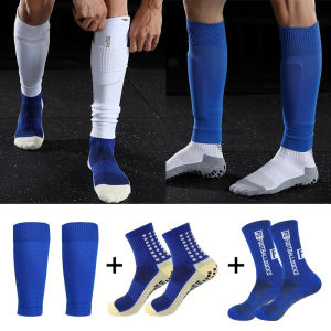 ZEEMIN 3 Pairs Set Men Grip Soccer Socks and Knee Pads Calf Sleeves Adult Youth Non Slip Leg Shin Guards for Basketball Football Sports