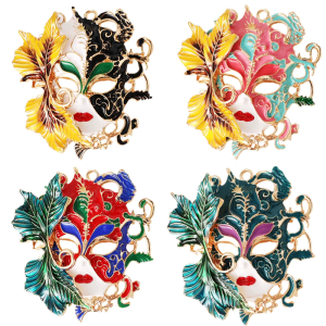Handmade Enameled Mask Shaped Pin Ethnic Inspired Accessory Zinc Alloy Material Contemporary Design