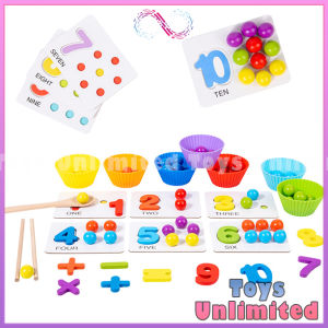 Toys Unlimited Early Learning 1-10 Quantity Color Matching Wooden Clip Beads Alphabet ABC Vocabulary Words Math Kids Toy Baby Girl Gift