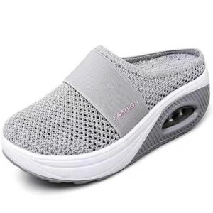 [Free Shipping] Summer New Plus-Size Slip-On Sandals With A Closed-Toe Design Featuring A Mesh Upper And Thick Soles WomenS Wedge Sandals