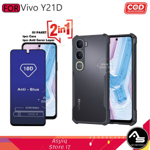 Paket 2IN1 Case Fusion + Tempered Glass Blue Full Layar For Vivo Y21D Y31 Y31 Pro