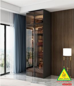 Tủ quần áo gỗ MDF cánh kính cường lực khung nhôm 4TAK05 - Nội thất lắp ráp Viendong Adv