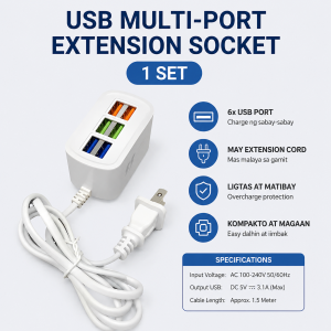 Universal Battery Charger Fast Charging Hub For Phones Tablets And Laptops Ideal For Family Living Room Setup. 6 USB ports family use organized compact practical.
