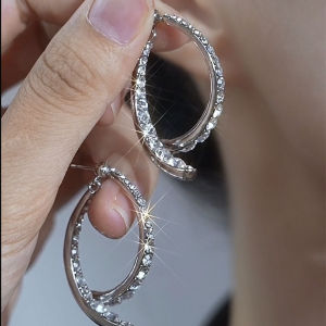 Bông tai bạc đính đá toàn bộ thiết kế đan chéo hai kiểu đeo phong cách thanh lịch dễ phối đồ. 2024 Mẫu mới thời trang tối giản 925 Bông tai kim bạc