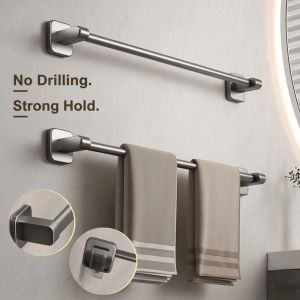 Bathroom Towel Holder No Drill Wall Mounted Rack Aluminum Alloy Hanging Bar Storage Organizer