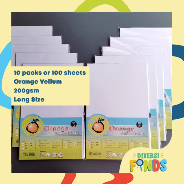 10 PACKS Orange Specialty/ Vellum Board Paper 200gsm White, Long