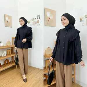 Nelka Blouse Wanita Kancing Depan Polo Linen