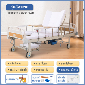 HIMIWAY MALL【COD】เตียงพยาบาล เตียงผู้ป่วย สำหรับผู้สูงอายุ ผู้ป่วย ผู้พิการ แบบมือหมุน มีรั้วกันตก โครงสร้างแข็งแรง มีเสาน้ำเกลือ แถมเบาะรอง