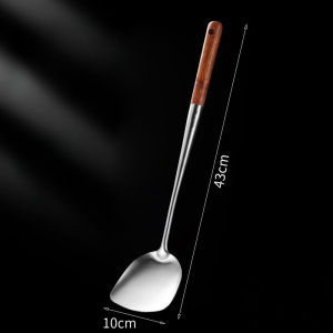 Long Handle Stainless Steel Cooking Spatula Wooden Handle Heat Resistant Anti-Scalding Soup Spoon Home Use Wok Spatula
