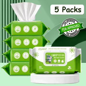 【5 Packs】Baby Wipes Unscented 80 Sheets Diaper Wet Wipes for Baby Baby Skin Care Newborn Essentials