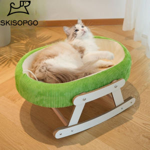 SKISOPGO  เตียงแมวไม้ ที่ลับเล็บเปลนอน เปลแมวยกระดับ เสื่อไม้ไผ่ Crypto เย็นสบายไม่ร้อนอบอ้าว ระบายอากาศได้