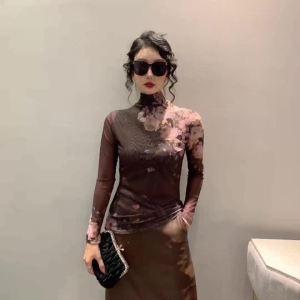 AMMIN เสื้อยืดแขนยาวสำหรับผู้หญิงเสื้อสำหรับผู้หญิงลำลอง2024พิมพ์ลายดอกไม้สไตล์เกาหลีไซส์ใหญ่พิเศษพิมพ์ลายกราฟฟิตี้วินเทจ