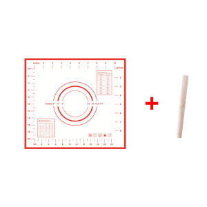 Silicone Baking Mat with Rolling Pin Non-Stick Pastry Mat Measurement Dough Pad Fondant Mat for Kneading Rolling Baking