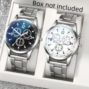 Mens Business Quartz Watch Stainless Steel Waterproof Watch Three Eyes Blue Glass Boyfriend Gift