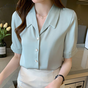 AMMIN 2021 Summer Short Sleeve Satin Workwear Shirt For Women Fashion Commuter Temperament Pure Color All-match Thin Chiffon Top Casual All-match Blouse