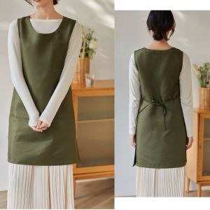 PTPT Adjustable Waterproof Apron Solid Color Thickened Sleeveless Apron Kitchen Accessories with Pocket Korean Dress Apron Home