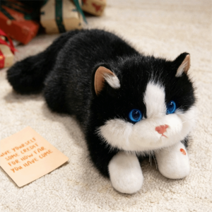LITTLEX Fluffy Simulation Cat Plush Toys Voiced Soft Simulated Kitten Model Cute Realistic Cat Doll Birthday Gifts
