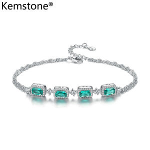 Kemstone 925 Silver Green Crystal Female Charm Chain Bracelet Jewelry for Womens Gift