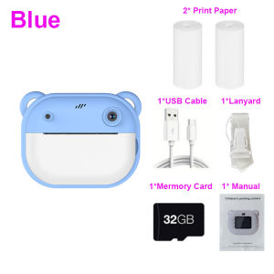Children Digital Instant Print Camera Thermal Paper Printing Camera for Kids 1080P HD Photo Mini Printer Toys+32G Memory Card
