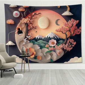 ผ้าพื้นหลังสไตล์จีนวินเทจ ผ้าผนัง ผ้าแขวน ผ้าตกแต่งห้องนอน หอพัก ห้องนั่งเล่น ผ้าแขวนภาพวาด ผ้าศิลปะติดผนัง