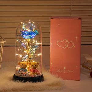 Keranixy Eternal Flower Bear Lamp Night Light Glowing Roses Bedroom Table Decor Romantic Gift Valentines Cenderamata