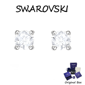 ♈Swarovski♈ 5408436 Round earrings decorated with white diamonds S925 sterling silver (แจกกล่องของขวัญบรรจุภัณฑ์ของแท้)