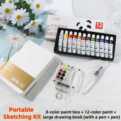Anakkid---Compact Watercolor Palette Set in Clear Acrylic Case with Pocket-size Sketchbook for Painting on the Go