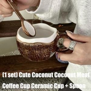 Handcrafted Coconuts Shell Shape Coffee Mug Ceramic Cup For Hot Beverages Dishwasher Safe Easy Cleaning Home Decors
