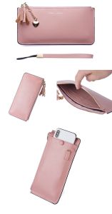 Deabolar Dompet Panjang Wanita JC806 Muat HP 6.5 Inch Bahan Sintetis Kilat Lilin Tebal Dengan Tali Pendek