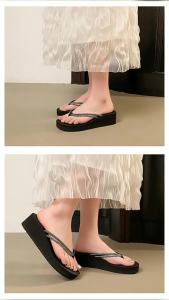 [Free Shipping] Womens Sandals with Rhinestones 2026 Summer Fashionable Flip-Flops Beach Shoes Wedge Heel Thick Sole
