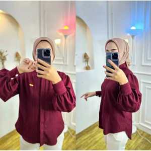 KEMEJA BALON WANITA LENGAN PANJANG KANCING FULL TERBARU KEKINIAN CERIKNGKEL LEDY CRUSH BAHAN IMPORT ADEM NYAMAN
