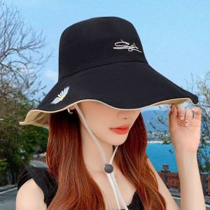 FU  Topi Wanita Pelindung UV Topi Pantai Bunga Daisy Bisa Digunakan Dua Warna Depan Belakang Topi Visor Cadar Bucket Topi Murah Import