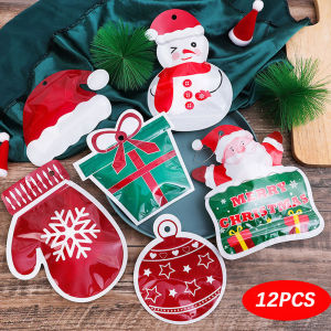 12Pcs Christmas Present Bags Candy Storage Plastic Christmas Gift Packaging Ziplock Bag Decoration