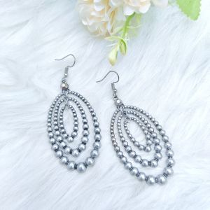 Ready Stock SG - Old Silver Ripple Layered Loop Earrings Modern Sleek Classic Minimalistic Earrings