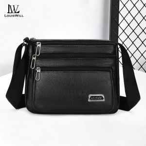 LouisWill Men Shoulder Bag PU Leather Waterproof Messenger Bag Commuter Bag Business Bag Lightweight Casual Bag Fashion Leisure Sport Street Bag for College Student