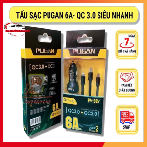 Tẩu sạc Pugan 6A Kèm dây sạc 3 đầu sạc nhanh điện thoại và thiết bị điện tử bộ sạc 3 trong 1 cao cấp