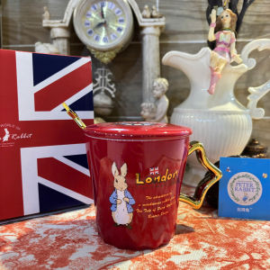 Cốc sứ phong cách Anh (kèm thìa) màu đỏ 350ml quà tặng-British style ceramic cup (with spoon) red 350ml