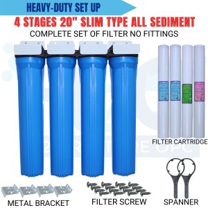 Water Filter 4 Stages 20" Slim Type Hydrosep All Sediment No Fittings Complete Set up