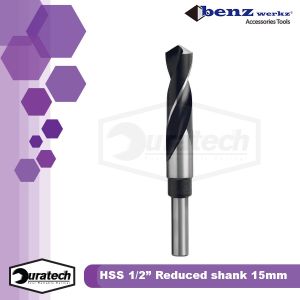 Benz Werkz Mata Bor Besi Tangan 15mm Reduced Shank 1/2 Shank As 1/2" Shank Untuk Mesin Bor Tangan 13MM Dan 16MM Mata Bor Besi HSS Reduced Shank Ukuran 15 mm